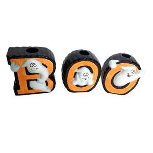 Vintage BOO Halloween Candleholders Ceramic Set Of 3 READ AS IS